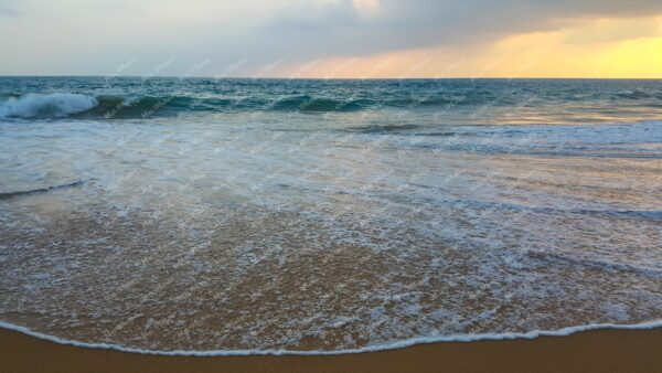 Sand, Waves, And Sea Foam Closeup During Sunset In Hikkaduwa Sri Lanka Relaxing Vacation